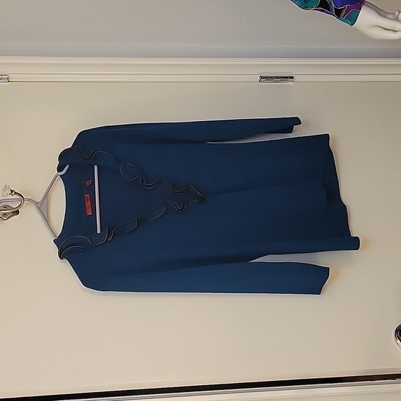 RED Faux Leather Trim Colonial Jabot Ruffle Teal Gasparilla Castlecore Top - Picture 2 of 10